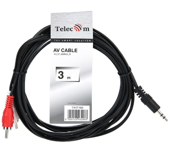 Соединительный кабель Telecom 3.5 Jack M-2xRCA M, стерео, аудио, 3м TAV7183-3M