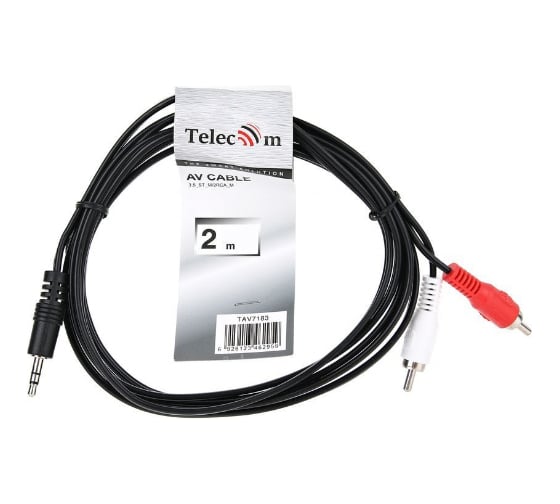 Соединительный кабель Telecom 3.5 Jack M-2xRCA M, стерео, аудио, 2м TAV7183-2M