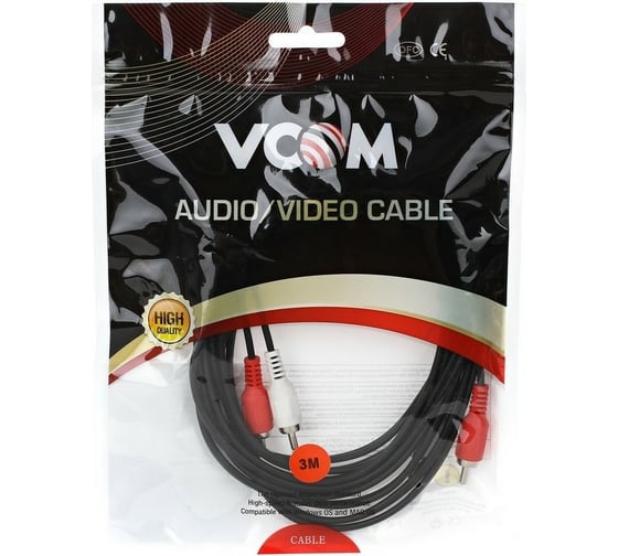 Соединительный кабель VCOM 2xRCA /M/ - 2xRCA /M/ черный 3m, VAV7158-3M