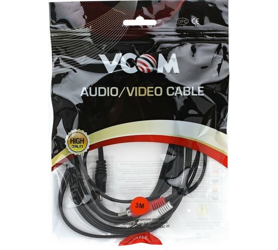 Соединительный кабель VCOM 3.5 Jack /M/ - 2xRCA /M/, стерео, аудио, 3.0м VAV7183-3M