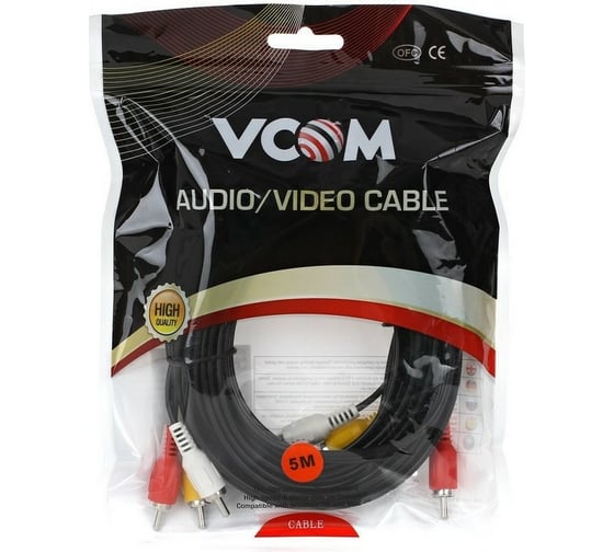 Соединительный кабель VCOM 3xRCA /M/ - 3xRCA /M/, 5m VAV7150-5M