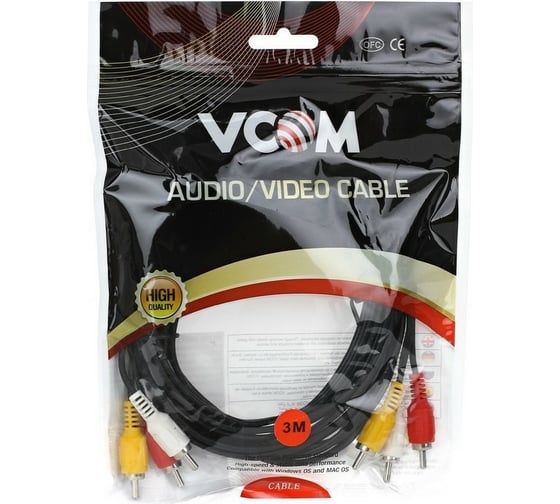 Соединительный кабель VCOM 3xRCA /M/ - 3xRCA /M/, 3m VAV7150-3M