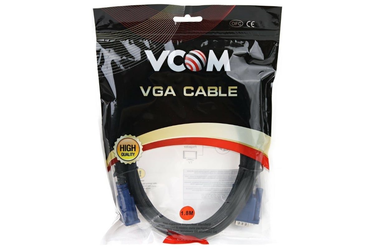 Удлинительный кабель VCOM Монитор-SVGA card /15M-15F/ 1.8m, 2 фильтра ...