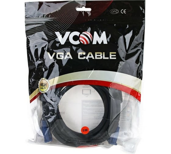 Удлинительный кабель VCOM Монитор-SVGA card /15M-15F/ 5m, 2 фильтра VVG6460-5M VVG6460-5MO
