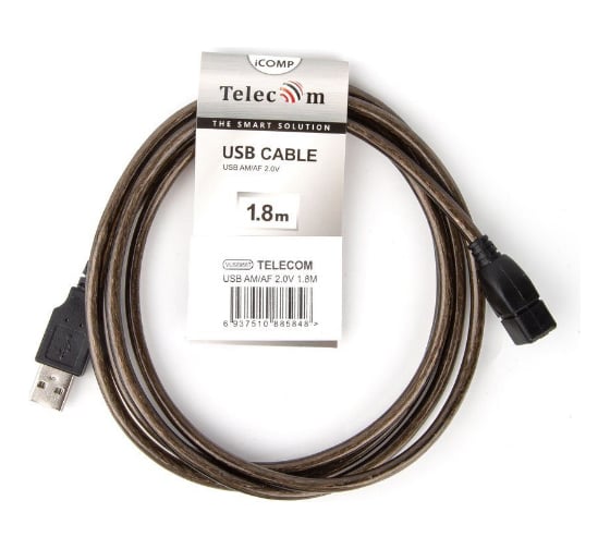 Удлинительный кабель Telecom USB2.0 AM/AF прозрачная изоляция, 1.8m VUS6956T-1.8M