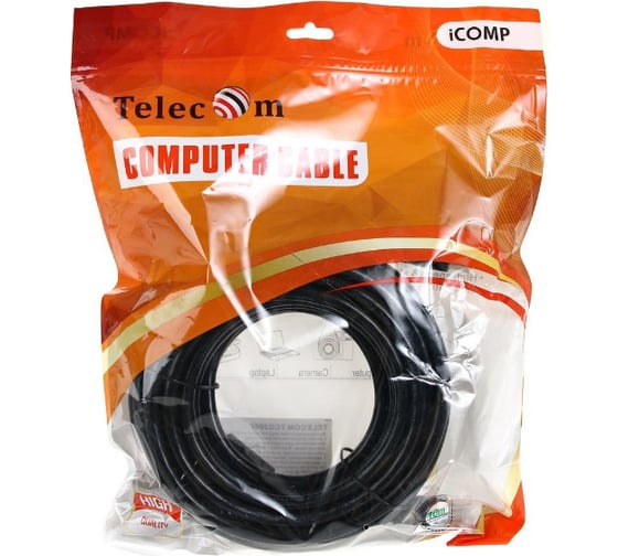 Кабель Telecom HDMI-19M --- HDMI-19M, ver 2.0+3D/Ethernet, 2 фильтра, 10m TCG200F-10M