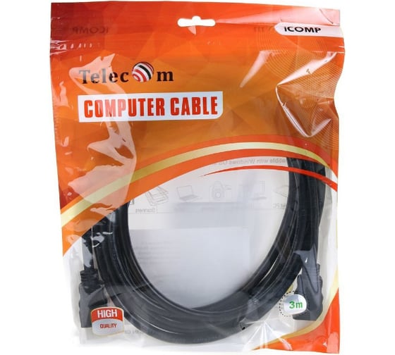 Кабель Telecom HDMI-19M --- HDMI-19M, ver 2.0+3D/Ethernet, 3m TCG200-3M