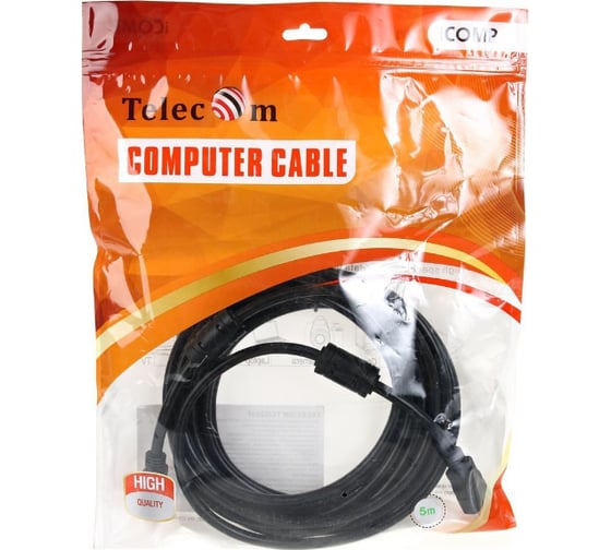 Кабель Telecom HDMI-19M --- HDMI-19M ver 2.0+3D/Ethernet, 2 фильтра, 5m TCG200F-5M