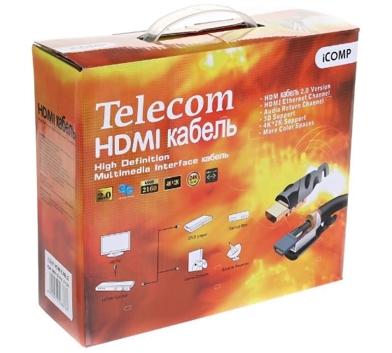 Кабель Telecom HDMI-19M --- HDMI-19M, ver 2.0+3D/Ethernet, 2 фильтра, 20m TCG200F-20M