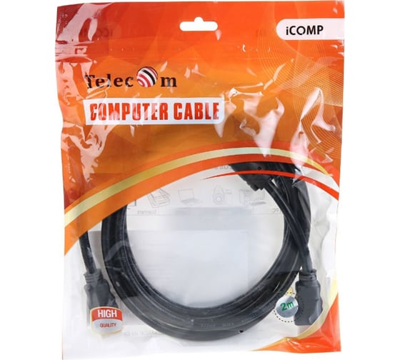 Кабель Telecom HDMI-19M --- HDMI-19M, ver 2.0+3D/Ethernet, 2 фильтра, 2m TCG200F-2M