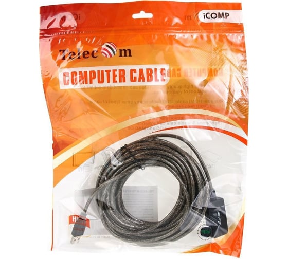 Удлинительный активный кабель Telecom USB2.0-repeater, Am--Af, 10м TUS7049-10M