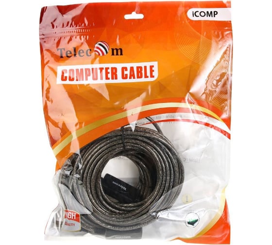 Удлинительный активный кабель Telecom USB2.0-repeater, Am--Af, 15м TUS7049-15M