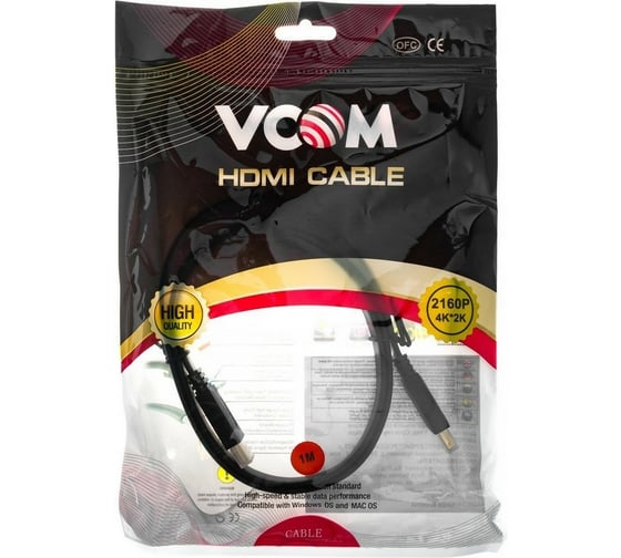 Плоский кабель VCOM HDMI 19M/M, ver. 2.0, 4K60 Hz 1m CG522F-1M