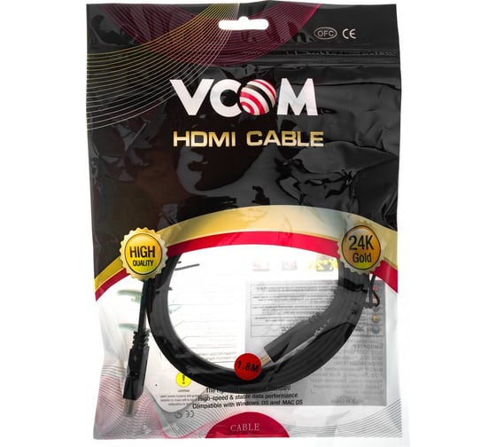 Плоский кабель VCOM HDMI 19M/M, ver. 2.0, 4K60 Hz 1.8m CG522F-1.8M