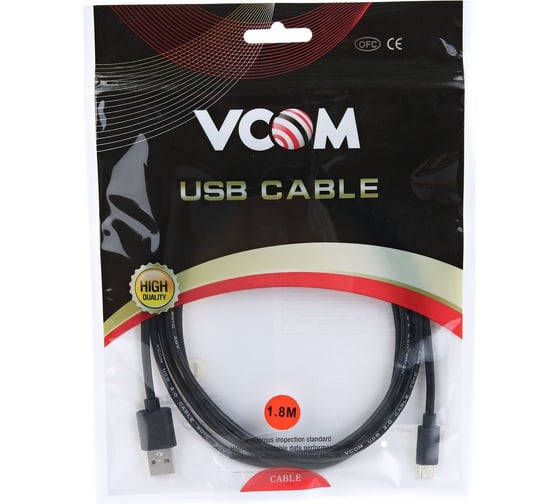 Кабель VCOM USB2.0 Am micro-B 5P, 1.8м, черный VUS6945-1.8M