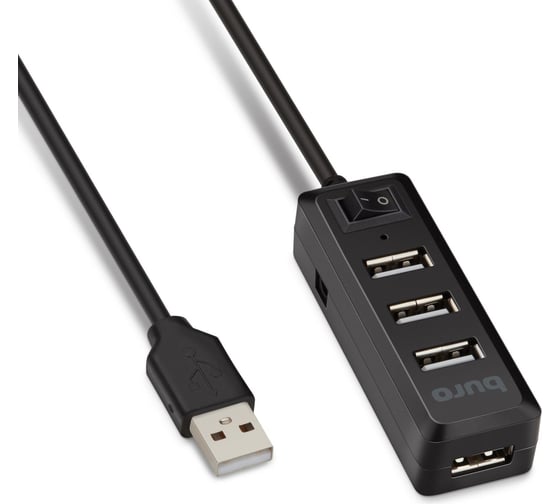 Разветвитель BURO USB 2.0 BU-HUB4-0.5L-U2.0 4 порта, черный 436328