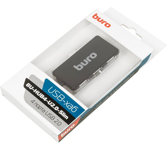 Разветвитель BURO USB 2.0 BU-HUB4-U2.0-Slim 4 порта, черный 389734