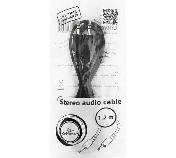Кабель Cablexpert аудио Jack 3.5(M)/Jack 3.5(M), 3pin, 1.2м, черный, пакет CCA-404