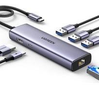 USB концентратор (хаб) Ugreen USB-C To 3хUSB 3.0 A+HDMI+RJ45+PD Converter, цвет серый 15598