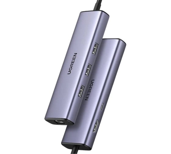 USB концентратор (хаб) Ugreen USB-C To 3хUSB 3.0 A+HDMI+RJ45+PD Converter, цвет серый 15598