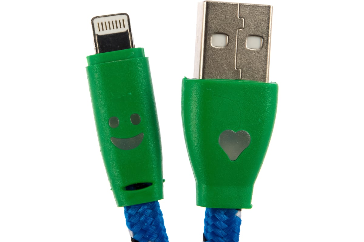 Светящиеся кабель REXANT USB разъемы для iPhone 5/6/7 моделей шнур шелк  плоский 1М синий 18-4259