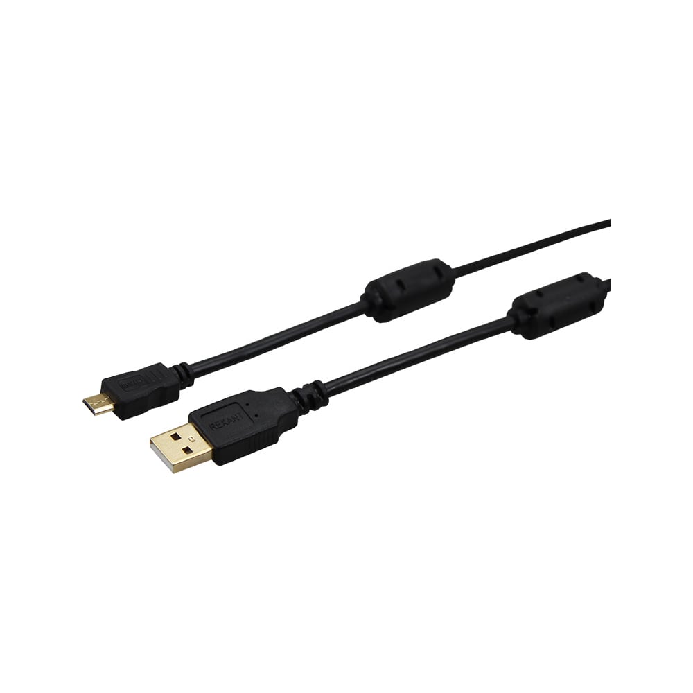 Шнур REXANT micro USB male - USB-A male 1.8M черный GOLD с ферритами 18 ...