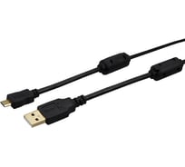 Шнур REXANT micro USB male - USB-A male 1.8M черный GOLD с ферритами 18-1164-1