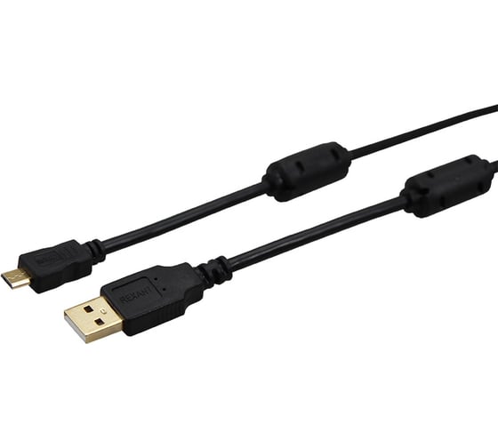 Шнур REXANT micro USB male - USB-A male 1.8M черный GOLD с ферритами 18-1164-1