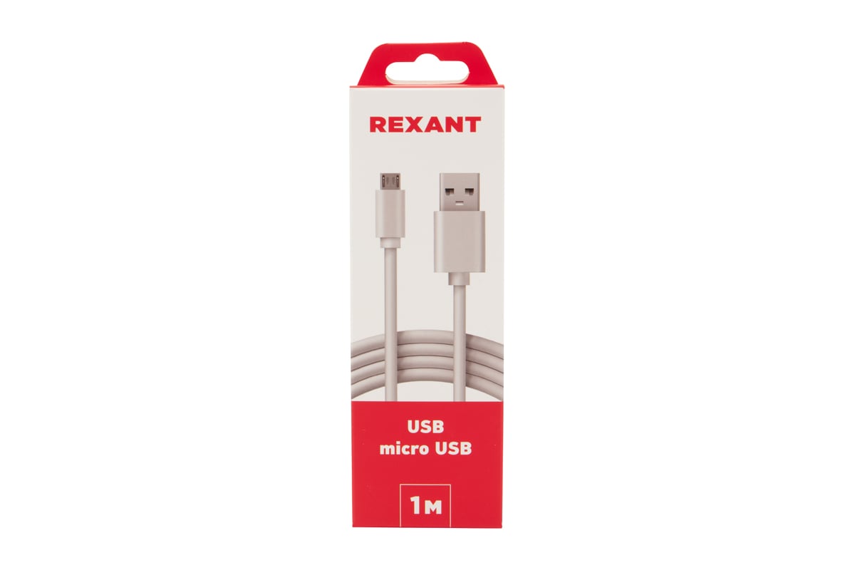 Кабель REXANT USB microUSB длинный штекер 1М белый 18-4269 - выгодная цена,  отзывы, характеристики, фото - купить в Москве и РФ