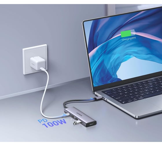 USB концентратор (хаб) Ugreen USB-C to HDMI, 3хUSB 3.0 A, PD Power Converter, цвет серый космос 15597