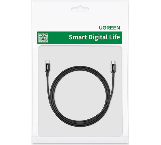 Кабель Ugreen Type-C Male to Type-C Male 2.0 ABS Shell 5A Current, длина 1м, цвет черный 80371