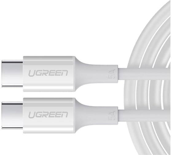Кабель Ugreen Type-C Male to Type-C Male 2.0 ABS Shell 5A Current, длина 1 м, цвет белый 60551