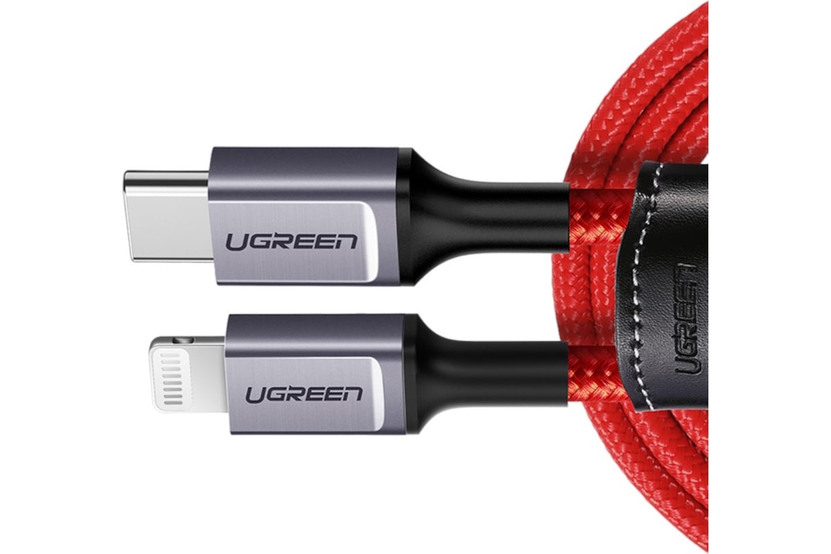 Кабель Ugreen Type C Male To Lightning Male Cable Alu Case Braided длина 1 м красный 20309 8540