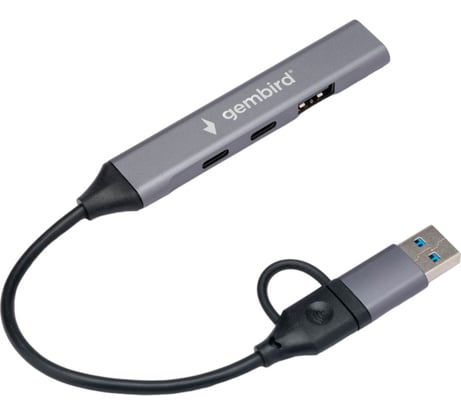 Разветвитель Gembird USB 3.0/2.0, 4 порта: 2хType-C, 1хUSB 3.0, 1хUSB 2.0, кабель Type-C+USB, UHB-C444