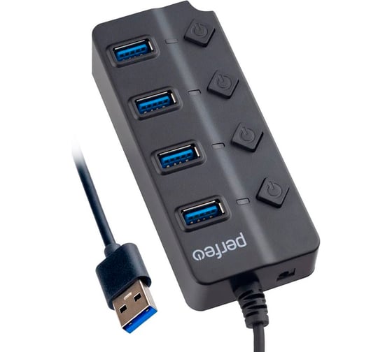 USB-хаб PERFEO USB-HUB 4 Port, 3.0 (PF-H032 Black), черный 30015347