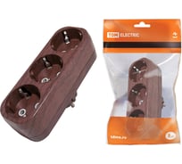 Блок TDM ELECTRIC на 3 гнезда 2П б/з плоский 6А 250B Эко бук SQ1806-0080