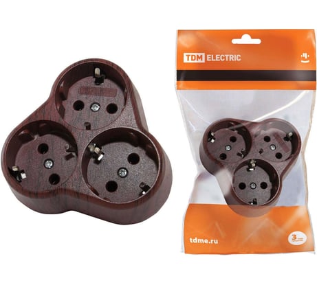 Блок TDM ELECTRIC на 3 гнезда 2П З круглый 16А 250B Эко бук SQ1806-0082