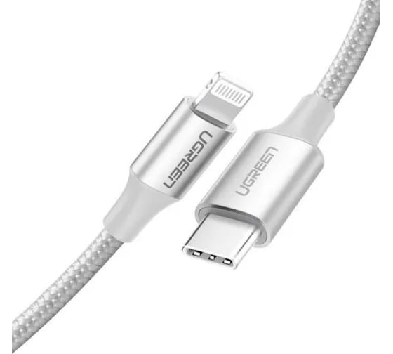 Кабель Ugreen USB-C to Lightning M/M Cable Aluminum Shell Braided, длина 1 м, серебристый 70523
