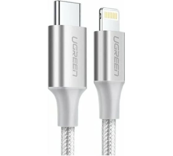 Кабель Ugreen USB-C to Lightning M/M Cable Aluminum Shell Braided, длина 1 м, серебристый 70523