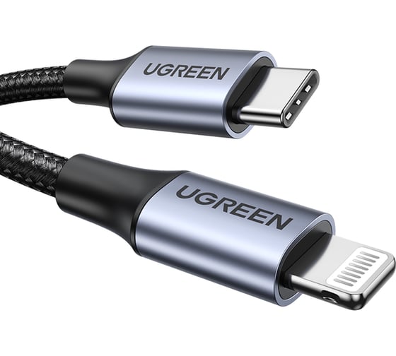 Кабель Ugreen USB-C to Lightning M/M Cable Aluminum Shell Braided, длина 1 м, черный 60759