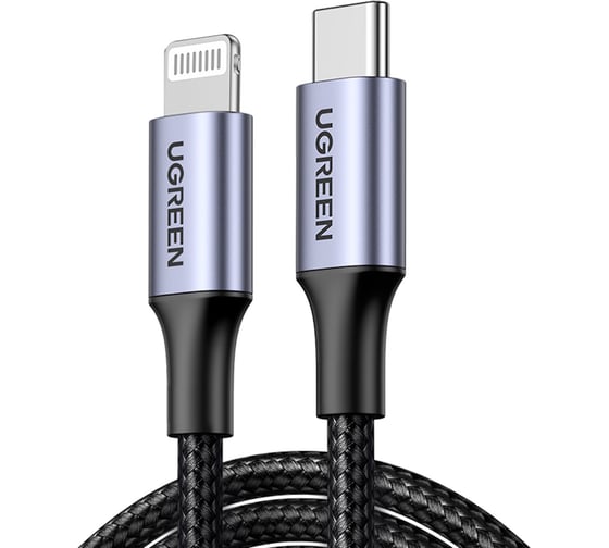 Кабель Ugreen USB-C to Lightning M/M Cable Aluminum Shell Braided, длина 1 м, черный 60759