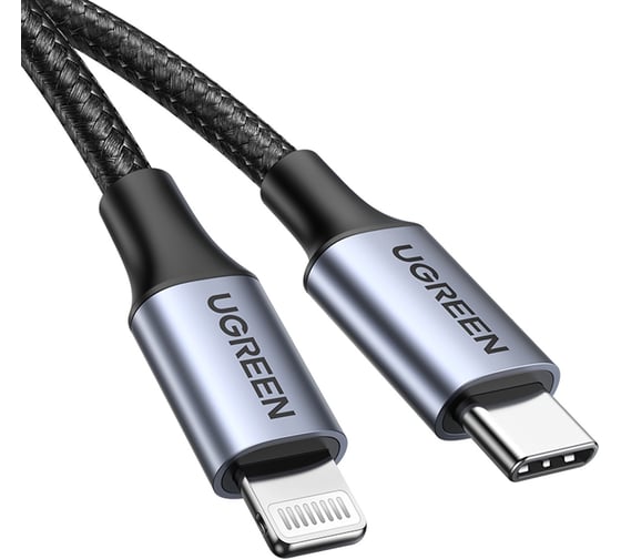 Кабель Ugreen USB-C to Lightning M/M Cable Aluminum Shell Braided, длина 1 м, черный 60759