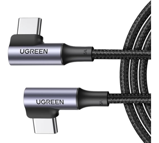 Кабель Ugreen угловой Angled USB-C 2.0 Male To Angled USB-C 2.0 Male 5A Data Cable, длина 2м, цвет серый 70698