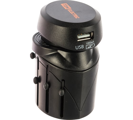 Тревел-адаптер TDM 100-250В, 2,5A, 5 в 1 c USB-зарядкой, 1000мА, черный SQ1806-0144