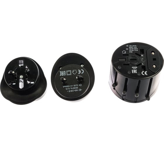 Тревел-адаптер TDM ELECTRIC 100-250В, 2,5A, 5 в 1 c USB-зарядкой, 1000мА, черный SQ1806-0144