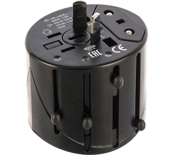 Тревел-адаптер TDM ELECTRIC 100-250В, 2,5A, 5 в 1 c USB-зарядкой, 1000мА, черный SQ1806-0144