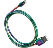 Кабель QUMO MFI С48, USB-Apple 8 pin, 1м, 5В, 2,4A, 12Вт, оплетка металл, пружинка металл, радужный 24252