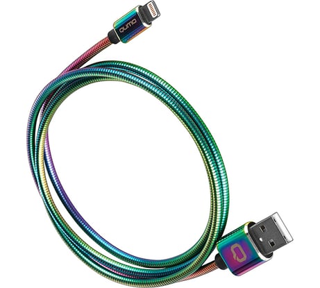 Кабель QUMO MFI С48, USB-Apple 8 pin, 1м, 5В, 2,4A, 12Вт, оплетка металл, пружинка металл, радужный 24252