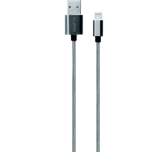 Кабель QUMO MFI С48, USB-Apple 8 pin, 1м, 5В, 2,4A, 12Вт, оплетка нейлон, коннектор металл, темно-серый 20718 1