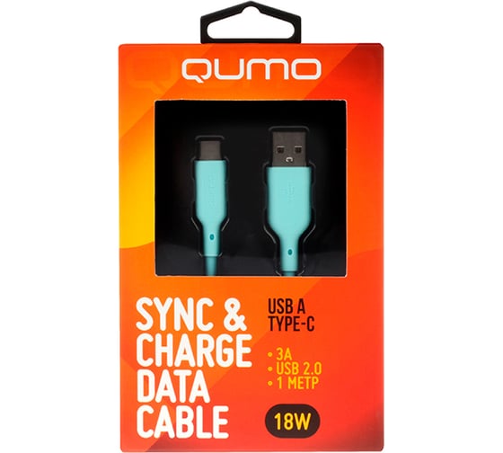 Кабель QUMO USB-A на Type-C, силиконовый, 1м, 3A, 18W, голубой 32960